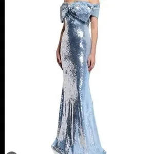 Badgley Mischka Dresses Light Blue Sequin Bow Dress Worn Once Poshmark